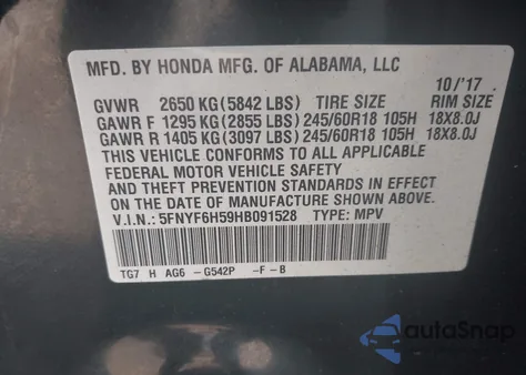 2017 Honda Pilot Ex-L from USA, damaged, VIN 5FNYF6H59HB091528